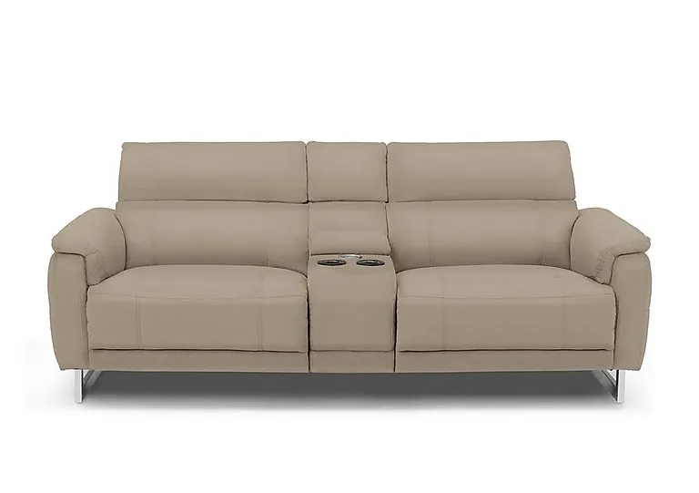 Moet 3 Seater Leather Power Recliner Sofa with Telescopic Headrests and Smart Console - Oyster