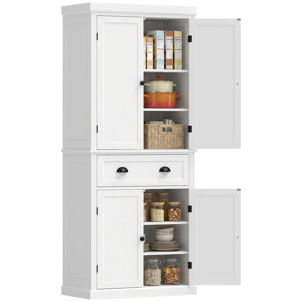 HOMCOM Tall Kitchen Cupboard, 183cm Freestanding Storage Cabinet with Drawer in White