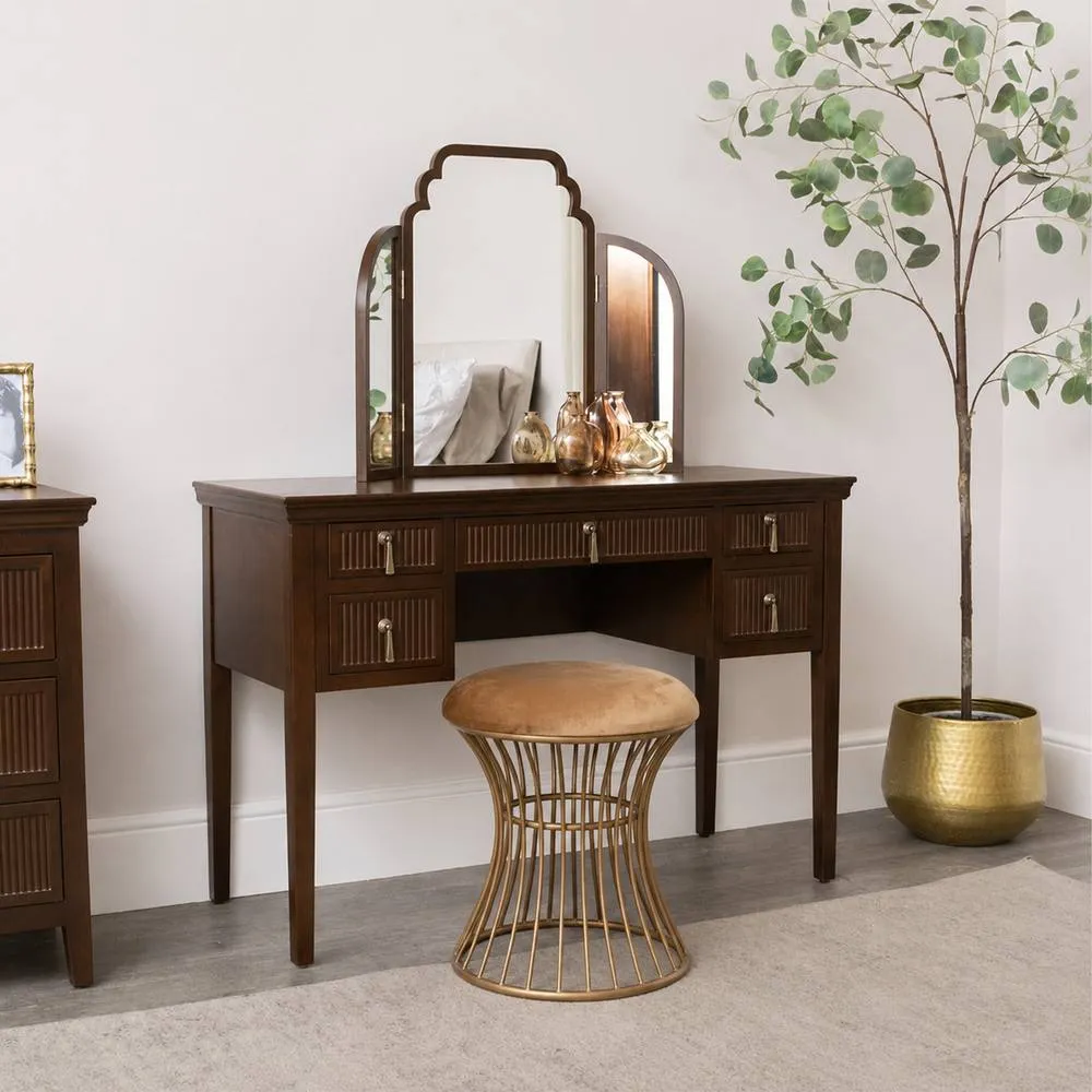 Melody Maison Dark Wood Reeded Dressing Table Set - Georgian Range in Brown