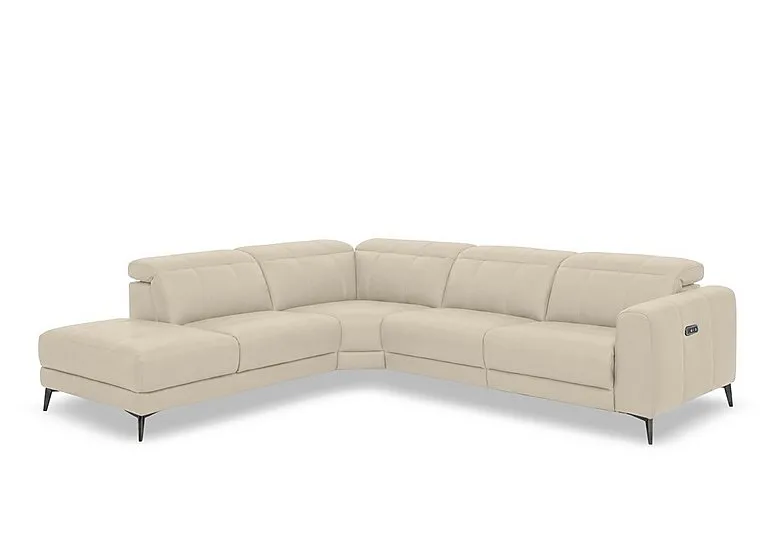 Ezra Leather Power Recliner Chaise End Left Hand Facing Corner Sofa with Power Headrests - Bone China - Sofas and Armchairs - In Time for Christmas