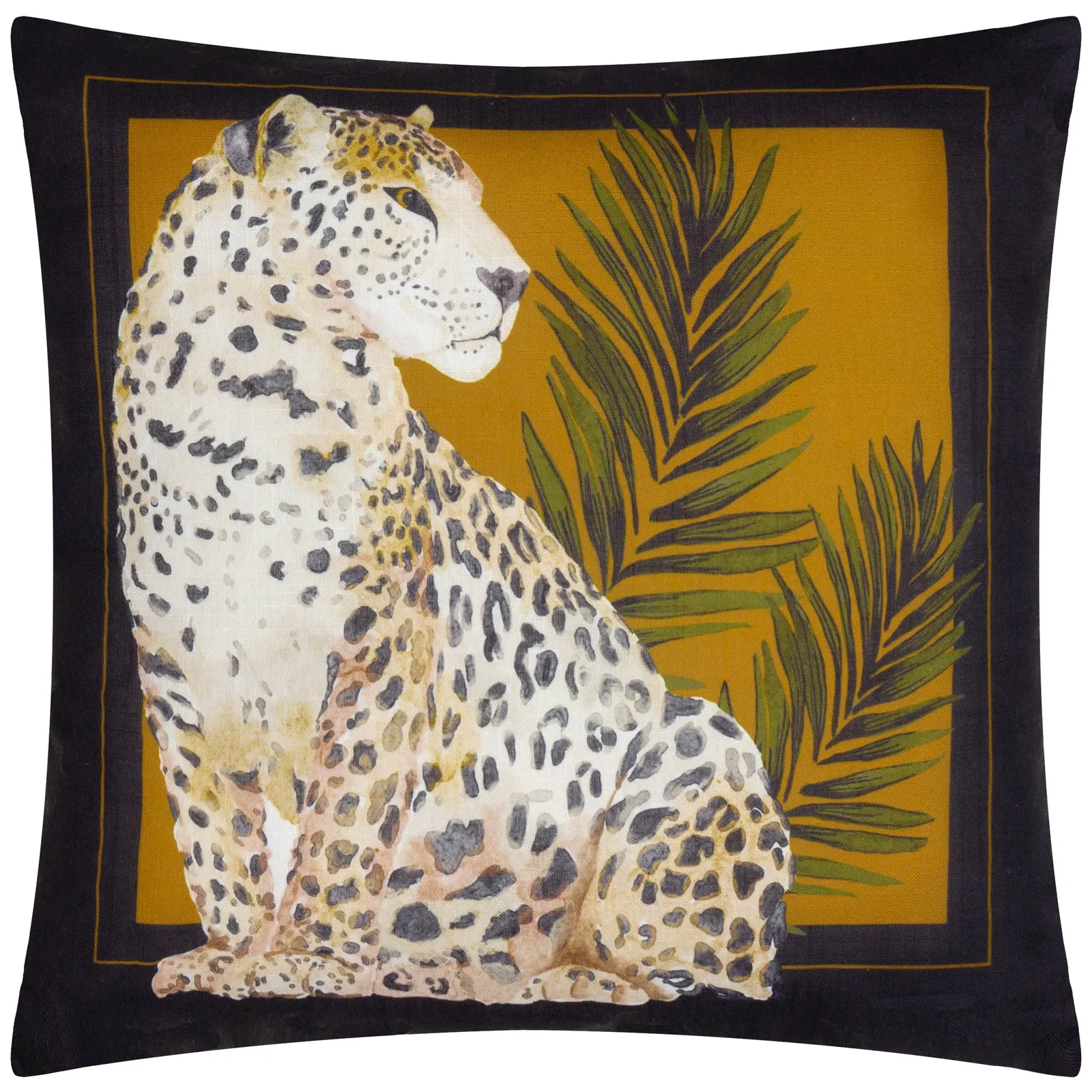 Paoletti Leopardis Cat Printed Outdoor Cushion in Gold 2