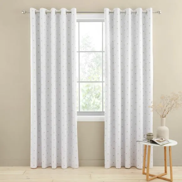 Polka Dot Polycotton Blackout Eyelet Curtains 2
