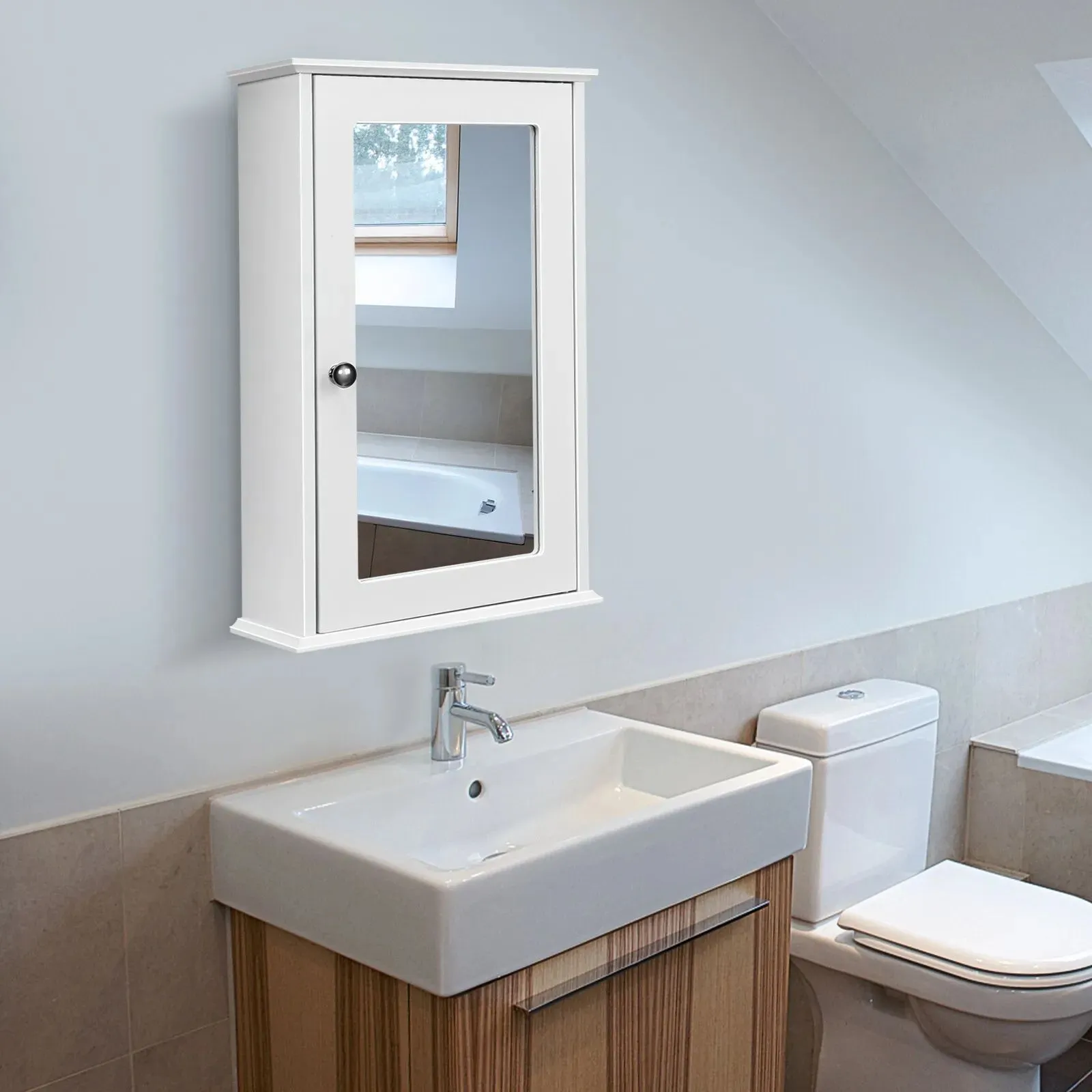 Costway Bathroom Mirror Cabinet Wall Mounted Storage Cupboard Mirrored Medicine Cabinet in White 3
