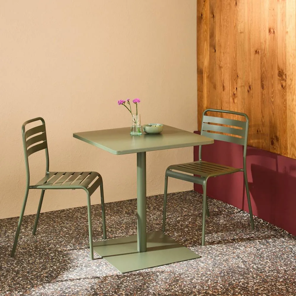 sweeek Square steel bistro garden table + 2 chairs in Khaki 4