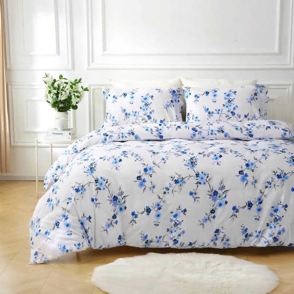 Portfolio Home Sakura Blossom Floral Duvet Cover Set With Pillow Case Bed Linen in White 1