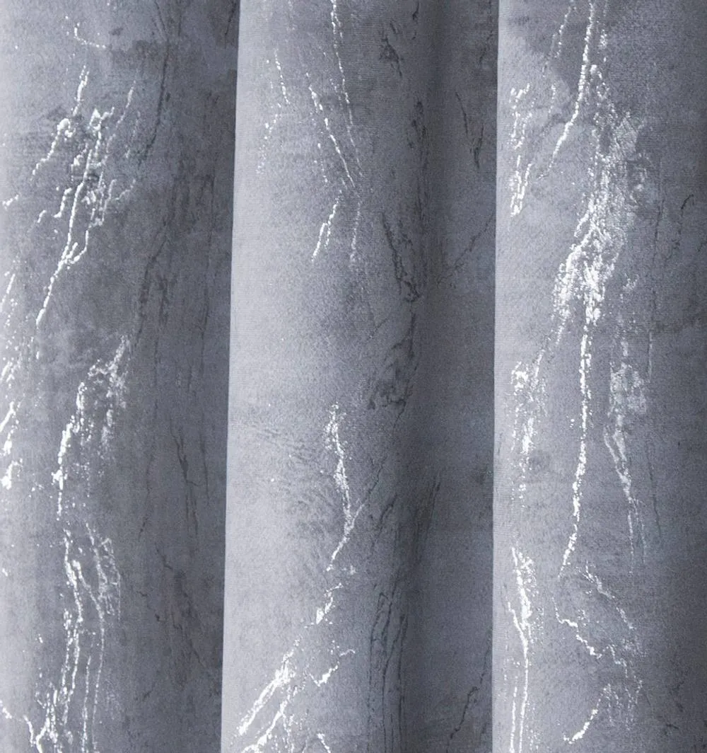 Smart Living Marble Effect Velvet Eyelet Curtains - Thermal Blackout - 2 Panels in Grey 5