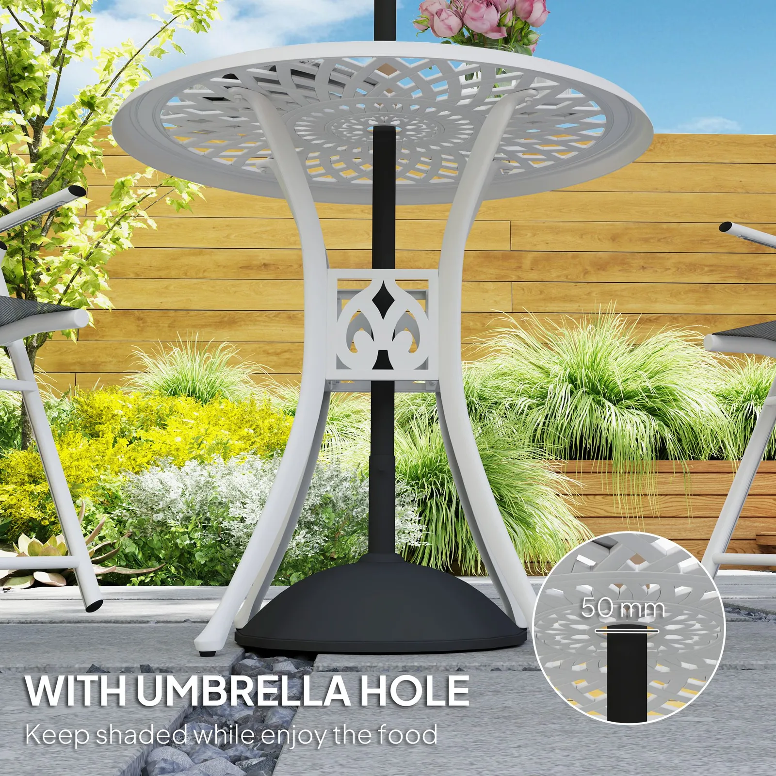 OUTSUNNY 78 cm Round Garden Dining Table with Parasol Hole in White 6