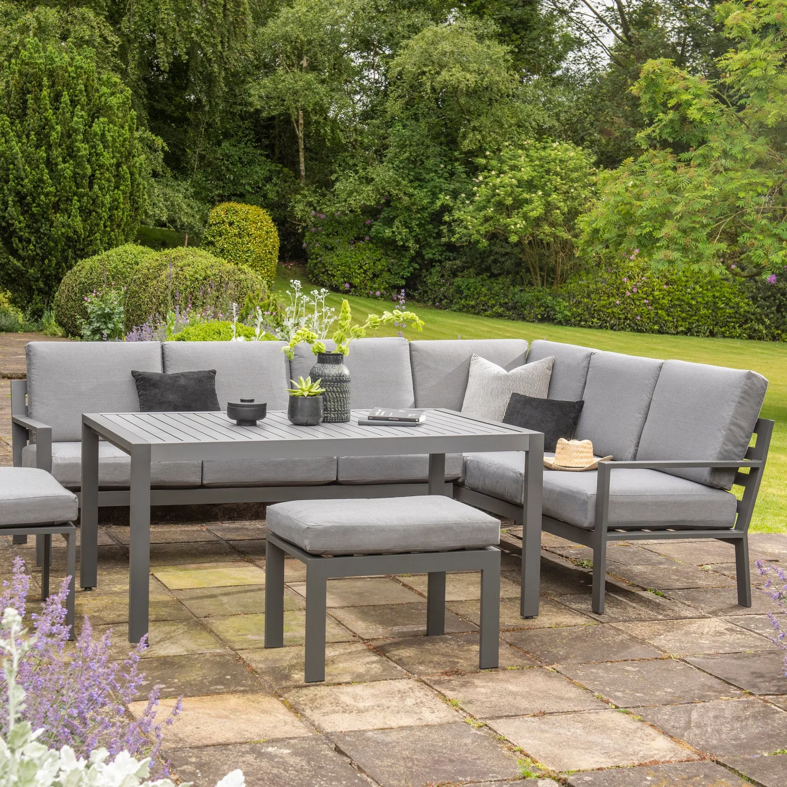 Titchwell 5 Seater Grey Corner Sofa Dining Set Grey