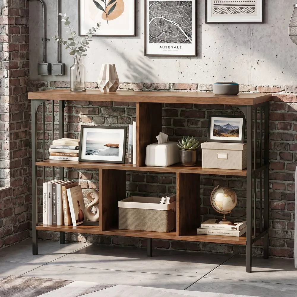 Costway 3-Tier Bookshelf Open Bookcase with 2 Anti-Tipping Kits Metal Frame in Brown 6