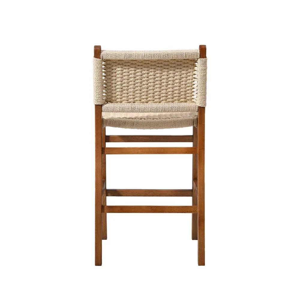 sweeek Set of 2 bar stools made of rubberwood with rope seating in Dark Brown 4