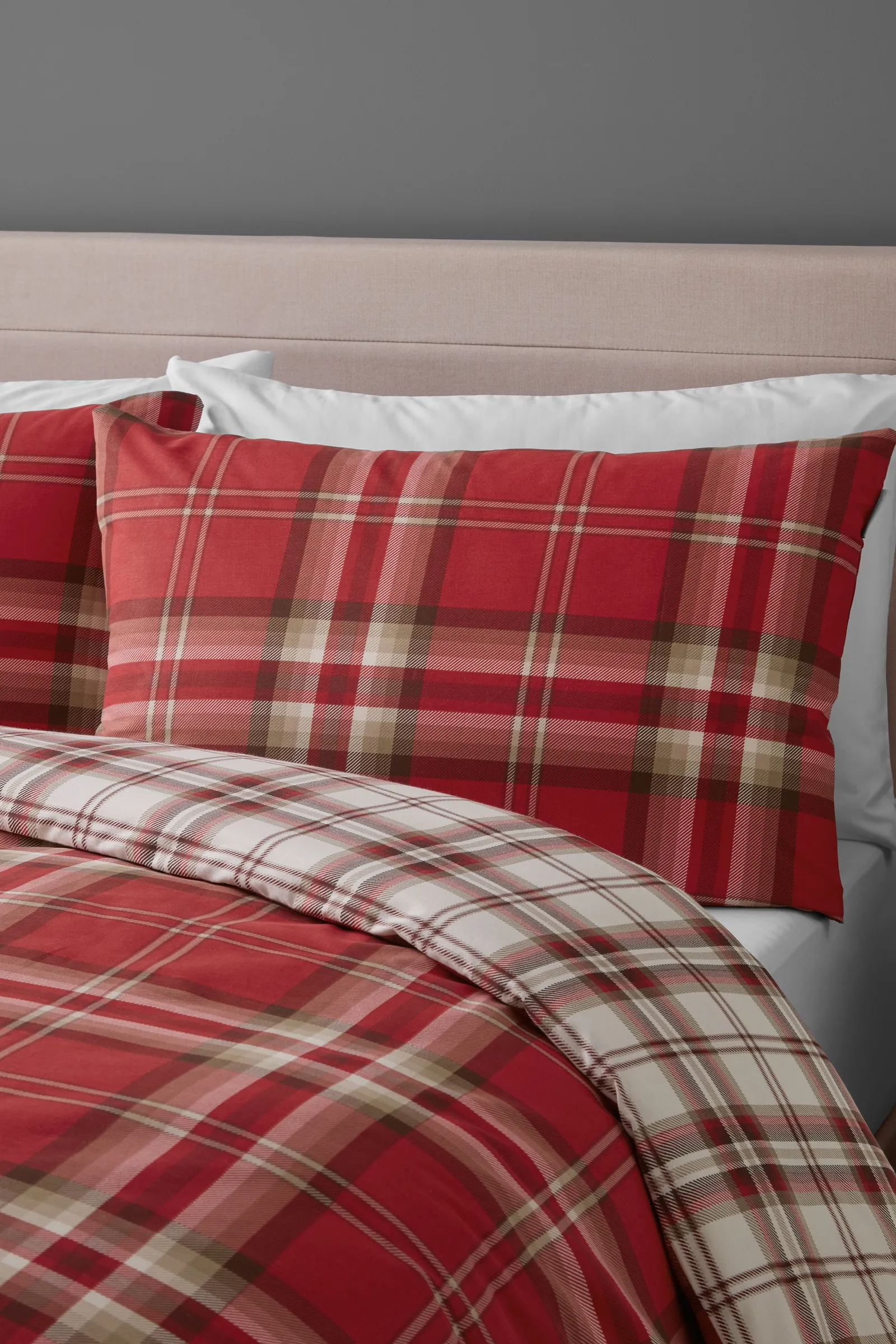 Catherine Lansfield 'Kelso Check' Reversible Duvet Cover Set in Red 3