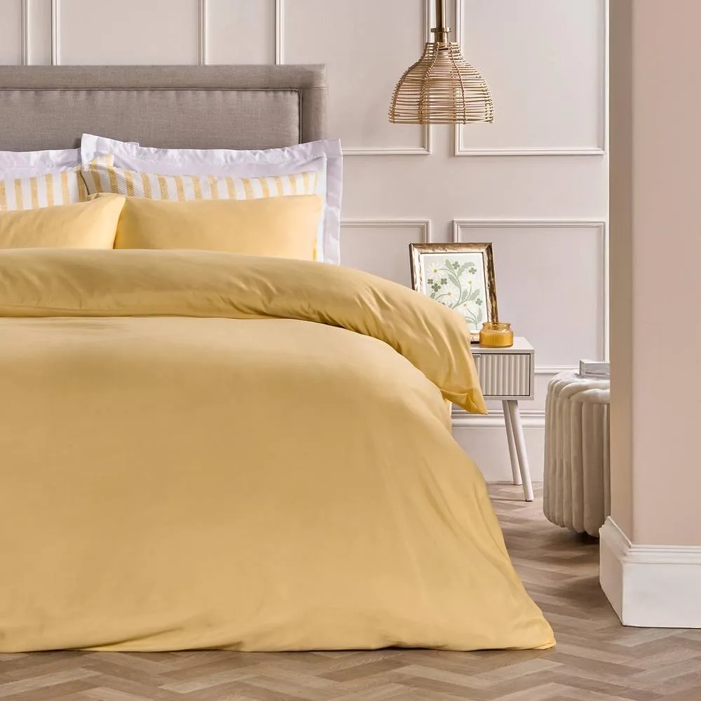 OHS Plain Dyed Duvet Cover with Pillowcase Bedding Set in Lemon