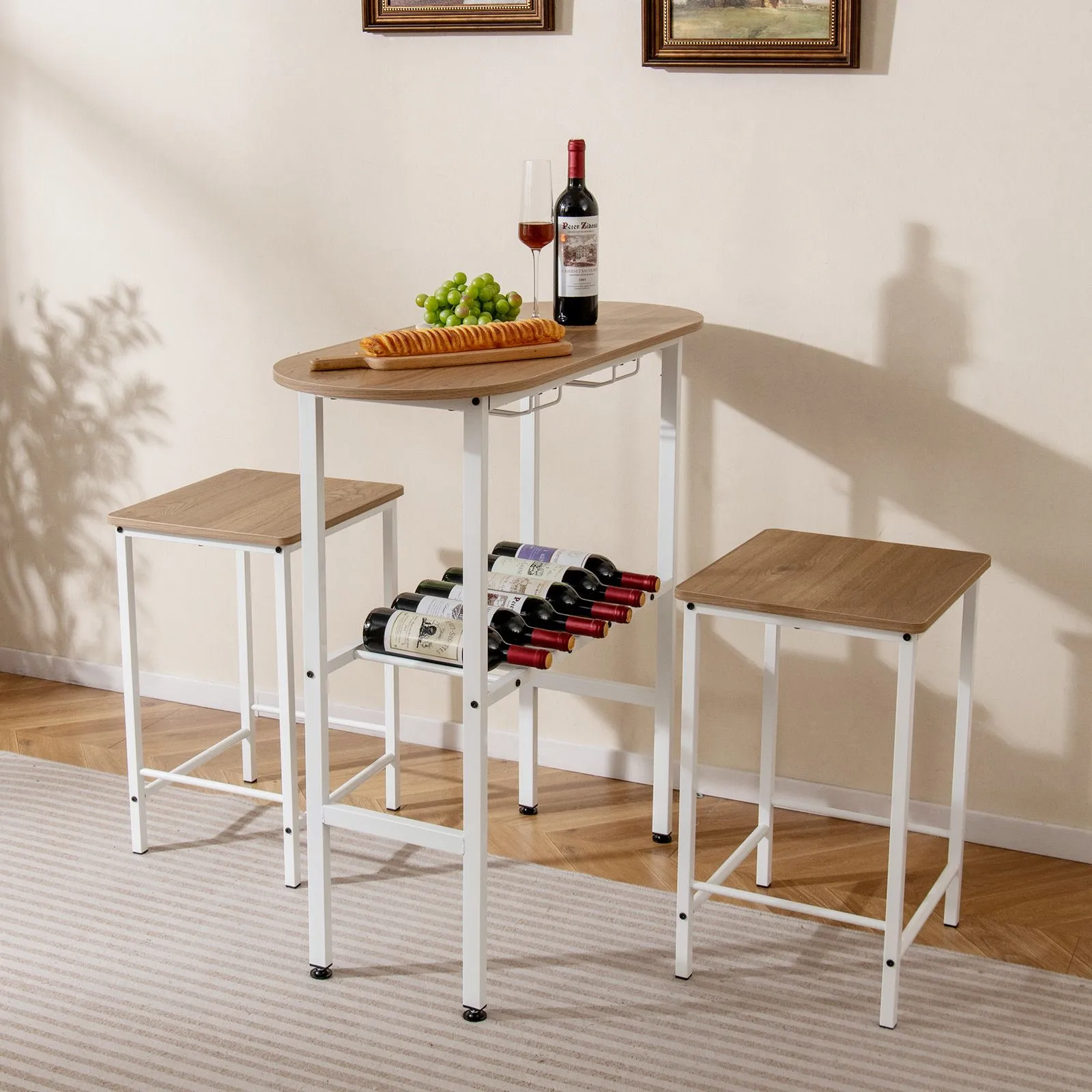 Costway 3 Piece Counter Height Table Set Oval Dining Table & 2 Stools in Natural 3
