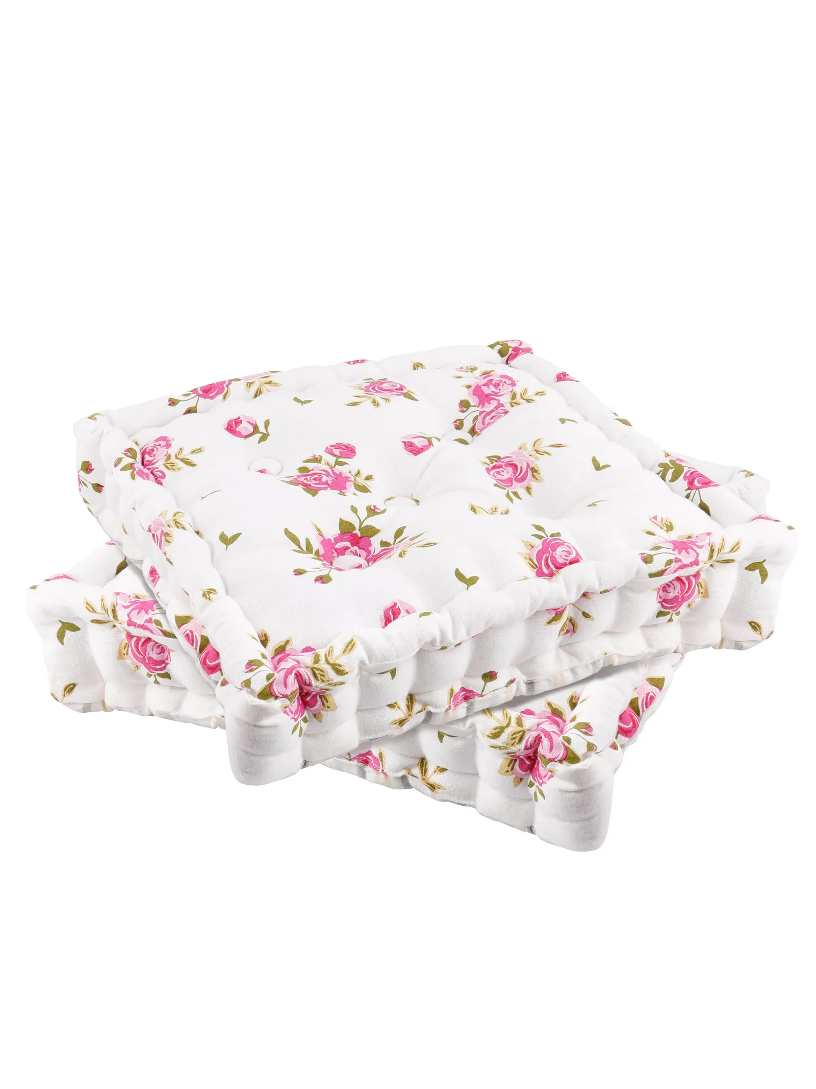 Dibor Set of 2 Vintage Pink Floral Print Indoor Outdoor Chair Seat Pad Garden Furniture Box Cushions L40cm x W40cm 2