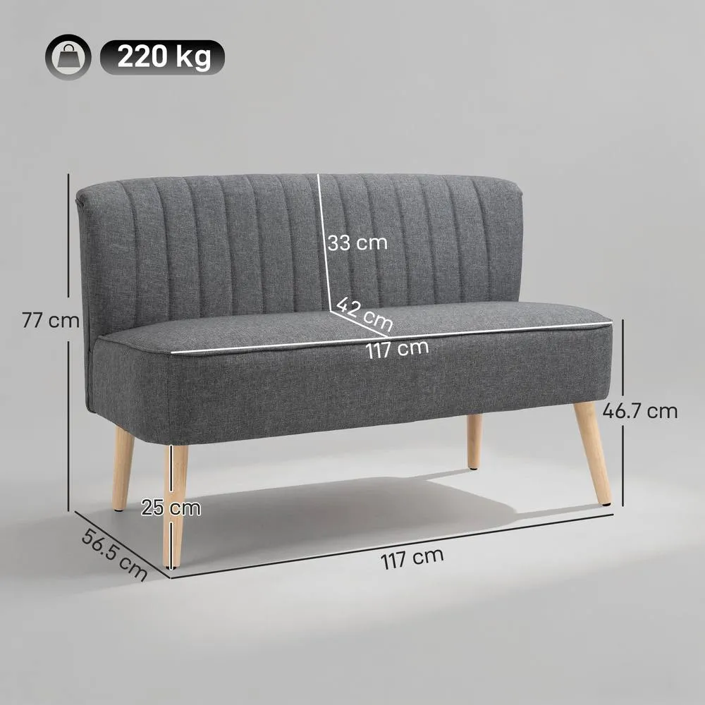 HOMCOM 117cm Loveseat Sofa 2 Seater Sofa with Padded Seat, Grey 3