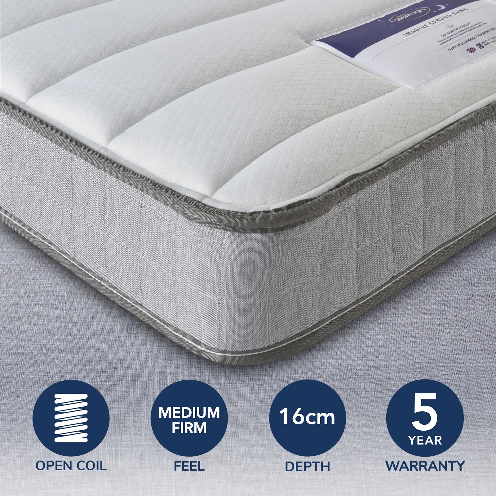 Silentnight Medium Firm Imagine Sprung Bunk Mattress White