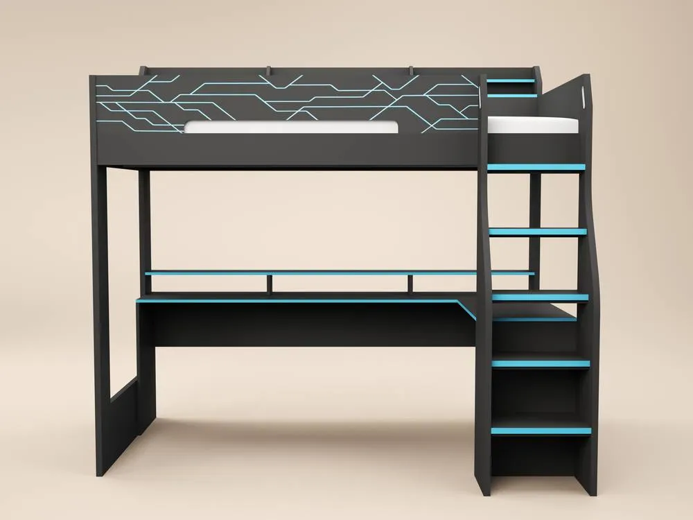 Flair Ultimate Neon Gaming High Sleeper Charcoal & Blue 4
