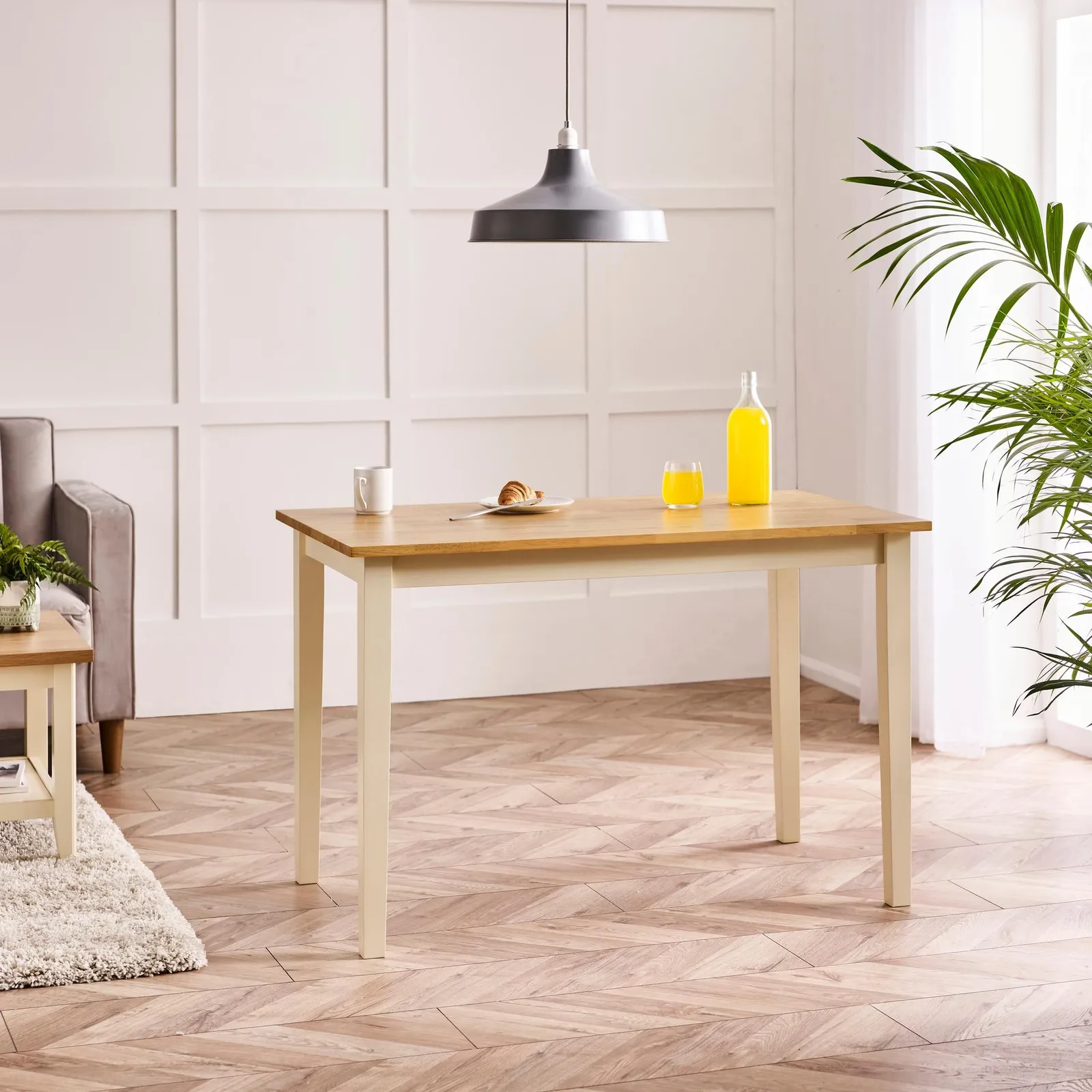 FurnitureboxUK Salcombe Small Rectangular Wooden Table & Tenby Small Bench in Cream 2