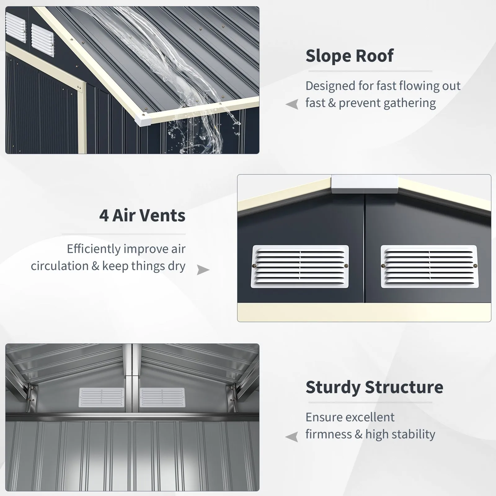 Costway 7x4ft Metal Storage Shed & Extension Kit Lockable Tool Storage House in Grey 3