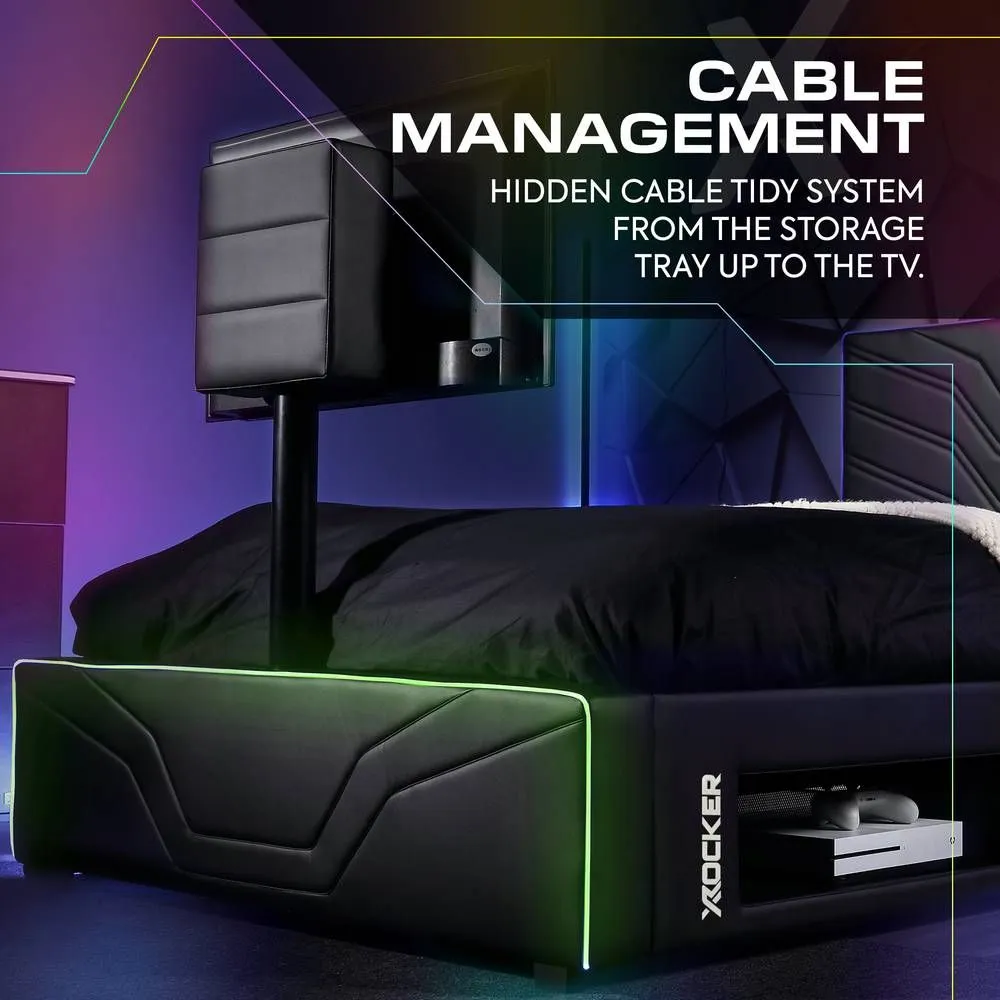 X Rocker Oracle TV Bed with LED Lighting, Underbed Media Storage & Mattress in Black 6