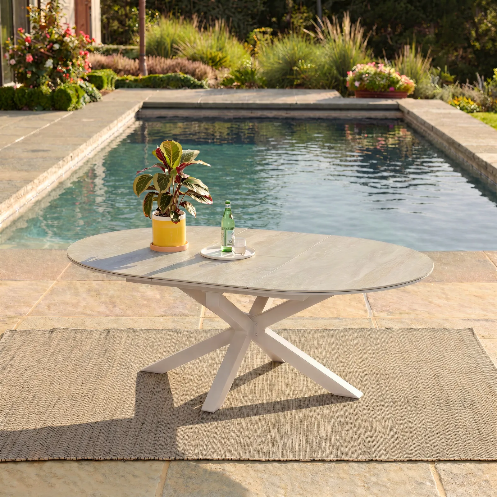 Outdoor Aluminium & Sintered Stone Extendable Dining Table in Sand