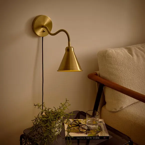 Newton Industrial Goose Neck Adjustable Plug In Wall Light 2