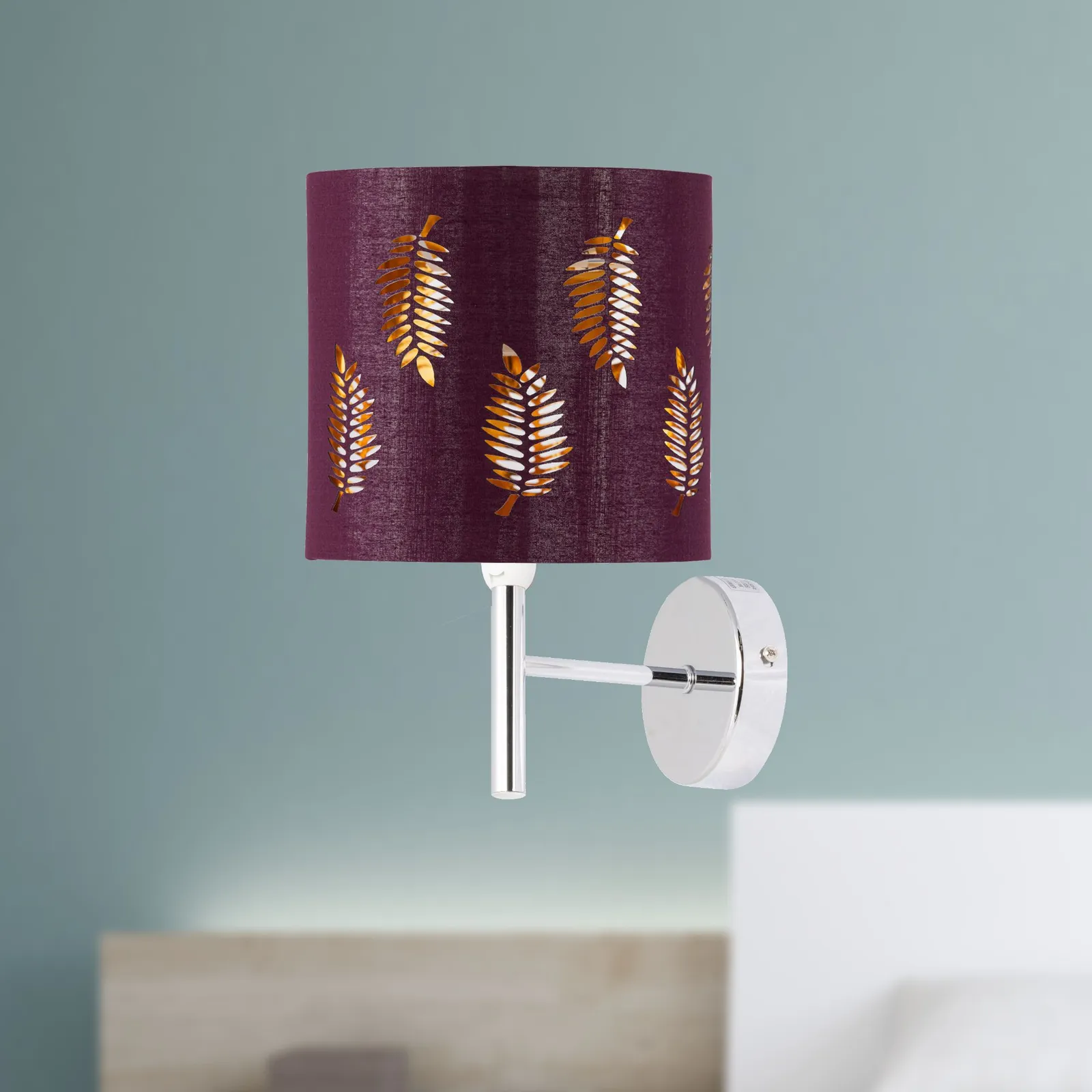 First Choice Lighting Brea - Chrome Wall Light with Burgundy Fern Shade in Silver 2