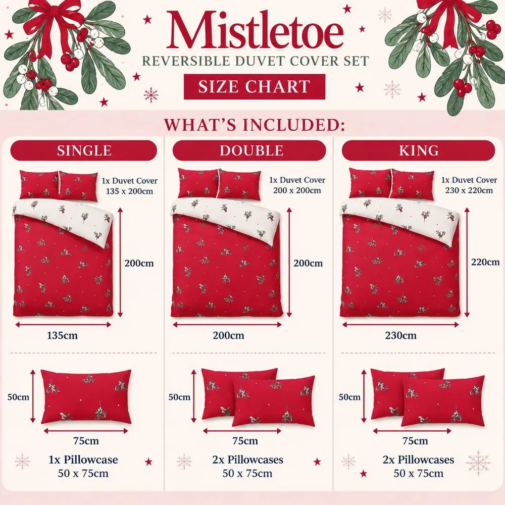 Rapport Home Mistletoe Christmas Reversible Microfibre Duvet Cover Set & Pillowcase in Red 6