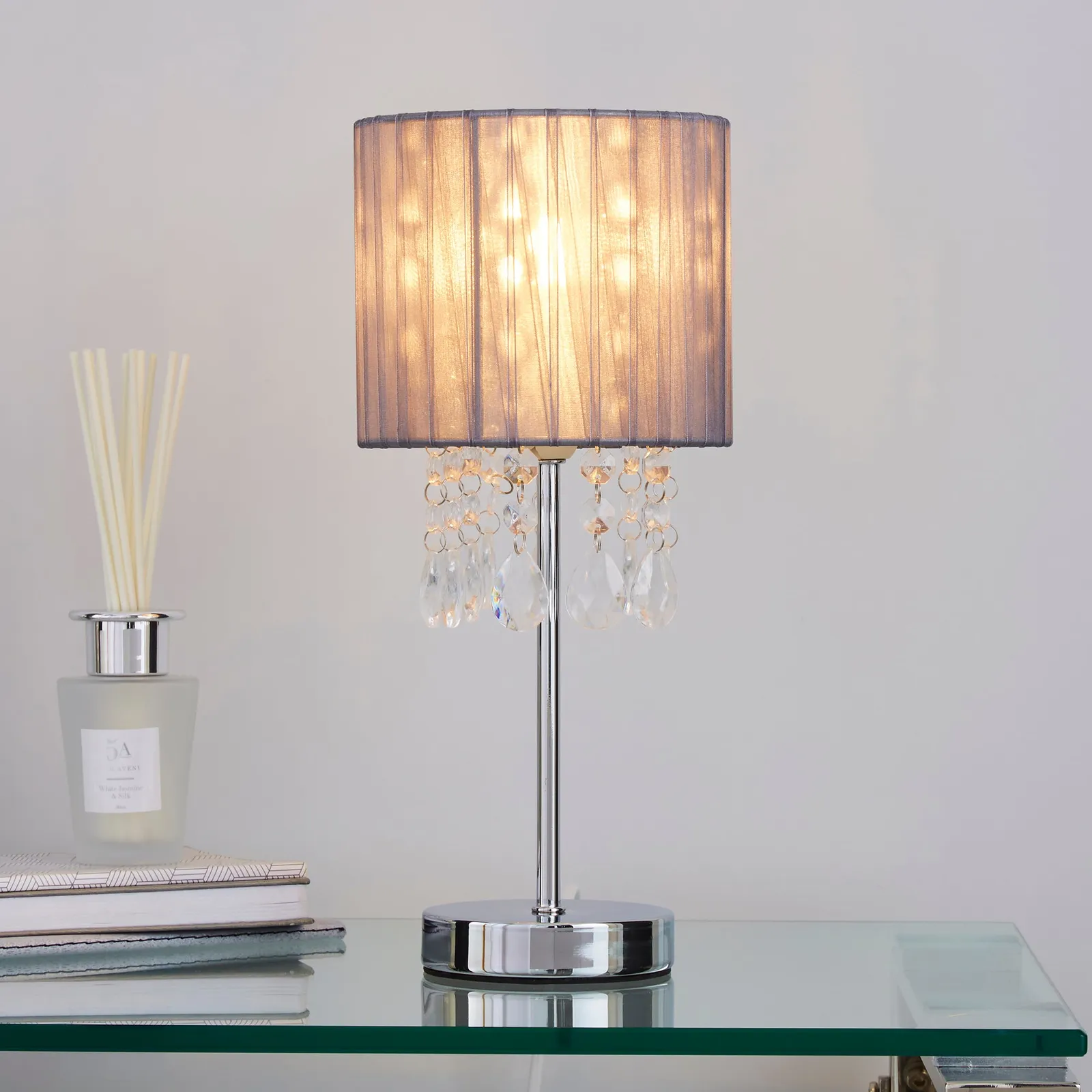 Riah Jewel Grey Table Lamp Grey and Silver