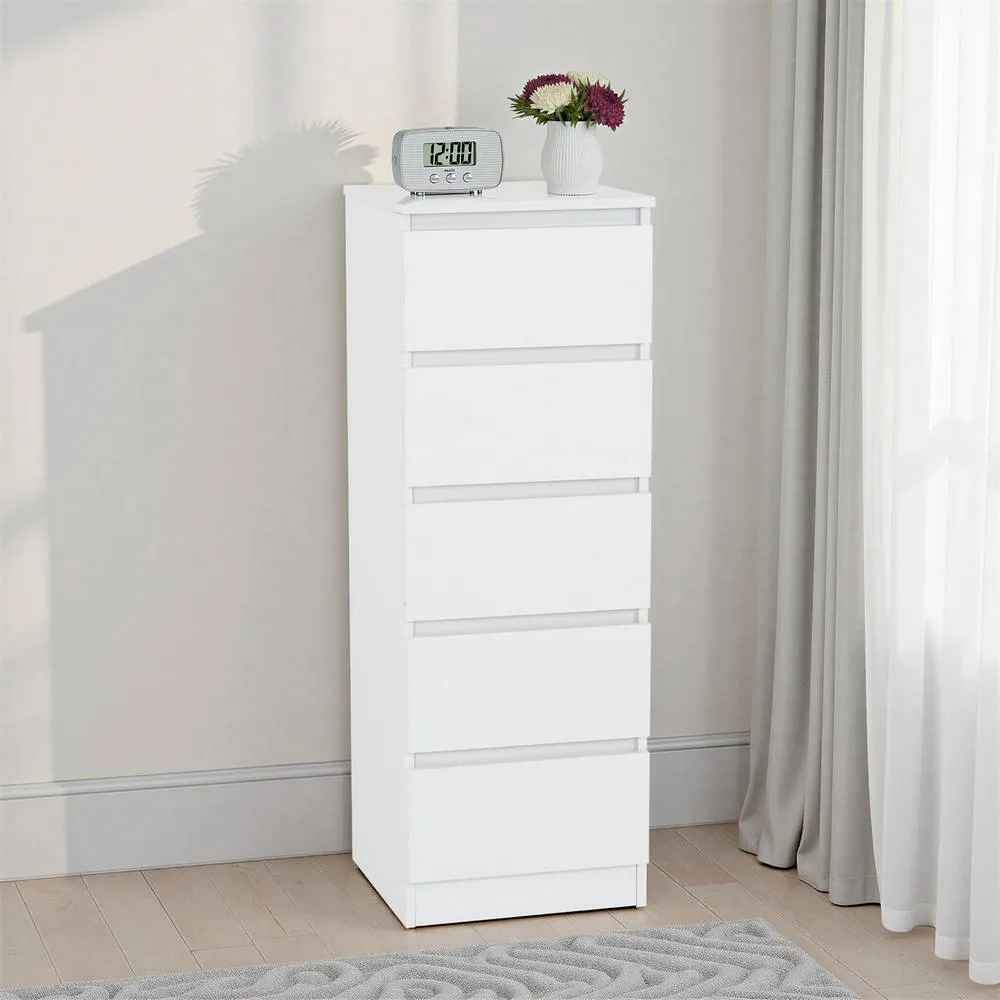 Seconique Malvern 5 Drawer Narrow Chest - White