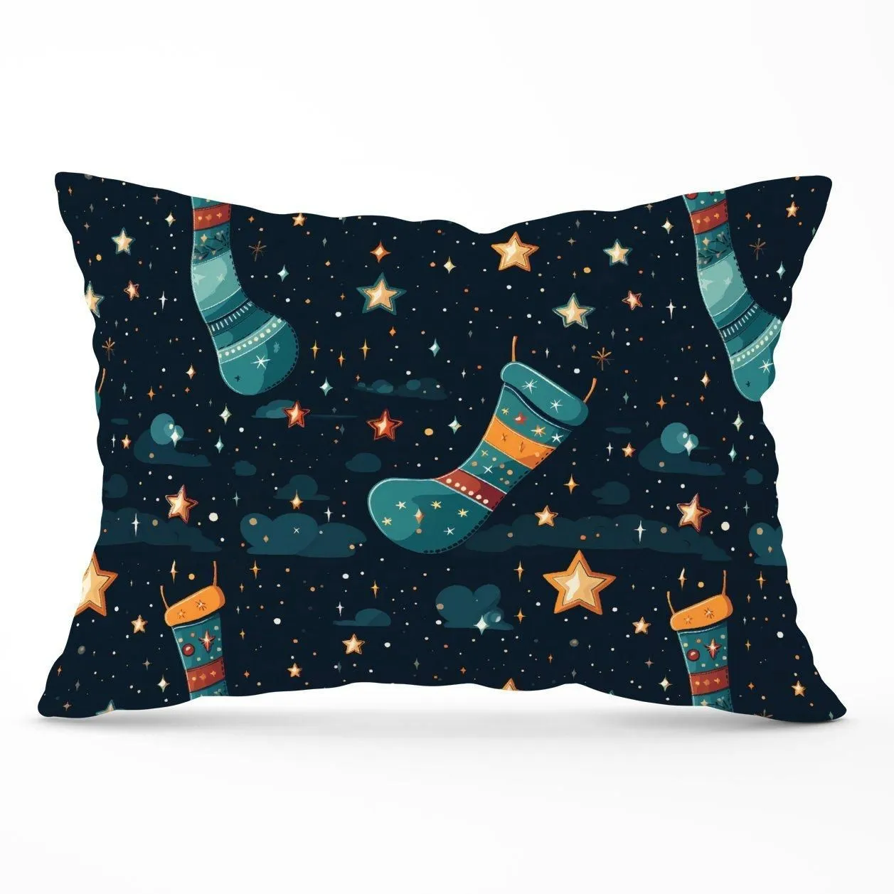 Warren Reed - Designer Christmas Stocking In A Starry Night Sky Cushions in Blue