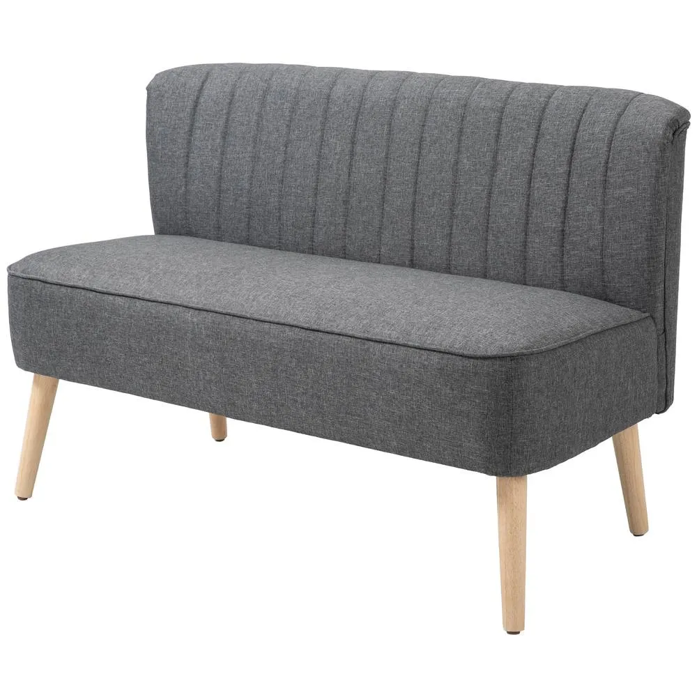 HOMCOM Linen-Look Double Sofa w/ Wood Frame Foam Padding Back, Dark Grey