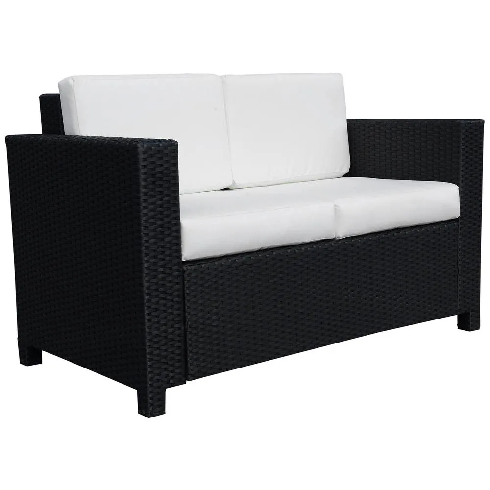 OUTSUNNY Rattan Wicker 2-seat Sofa Loveseat Padded Garden Furniture Black 2