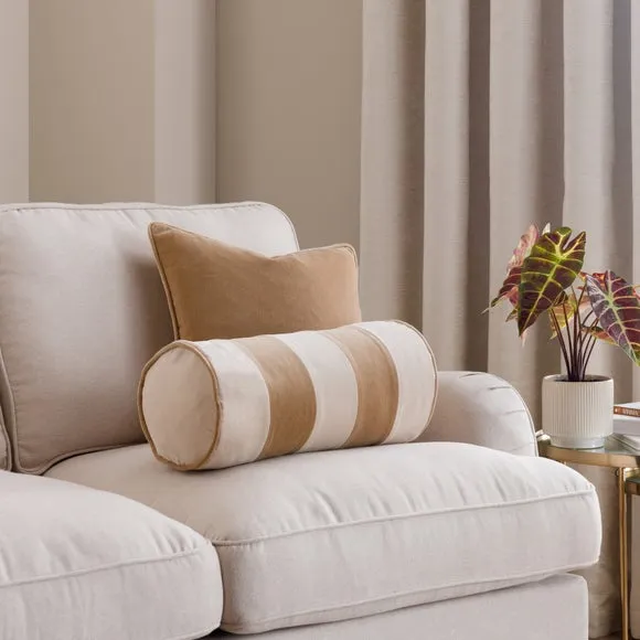 Clara Striped Cotton Velvet Bolster Cushion 1