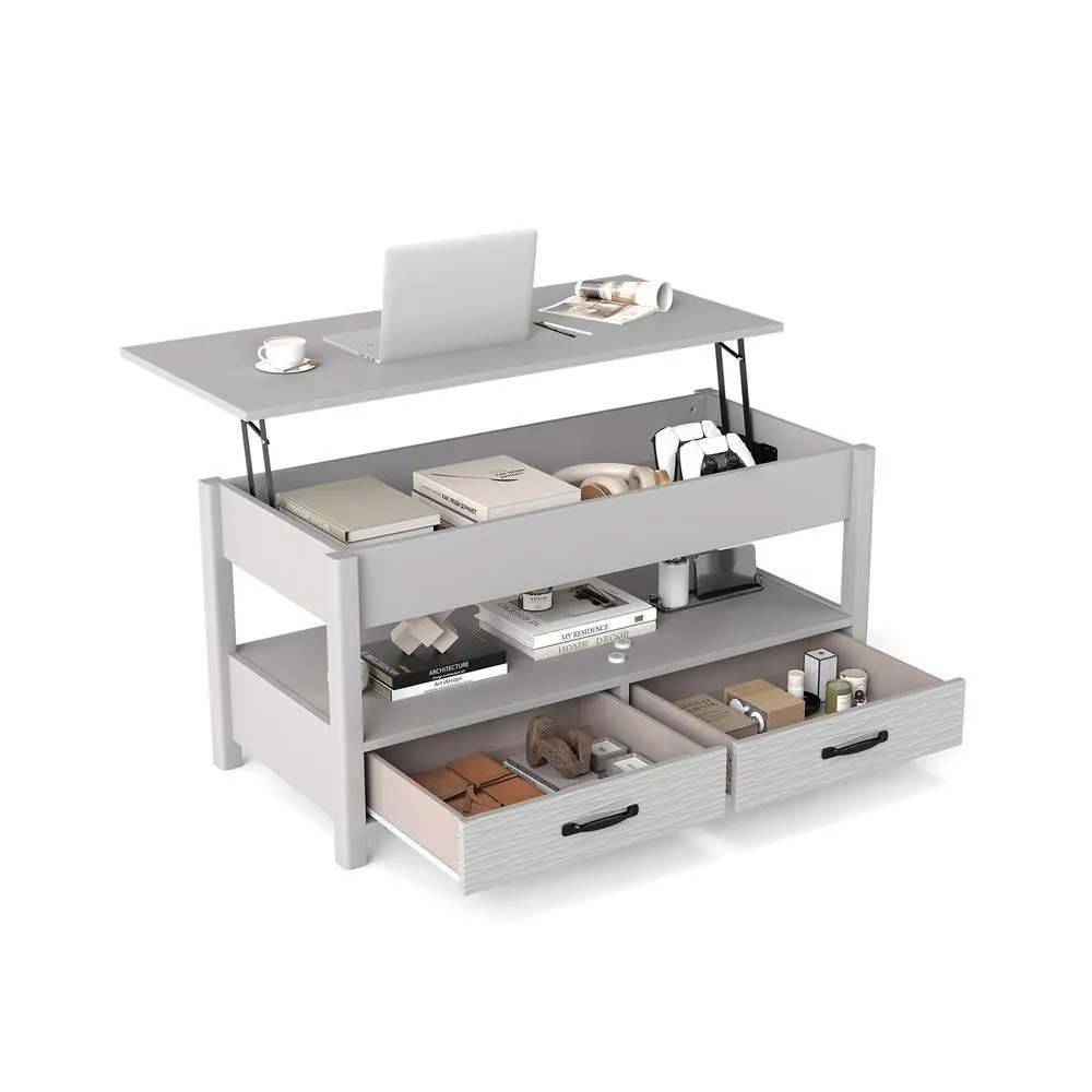 Costway Farmhouse Accent Table Lift Top Coffee Table with Storage in Grey