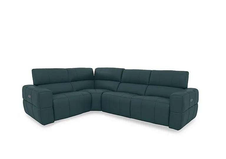 Cube Leather Power Recliner Left Hand Facing Corner Sofa with Power Headrests