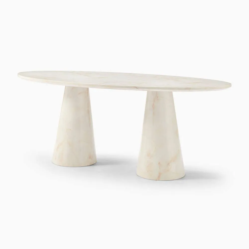 FurnitureboxUK Palma Oval Cream Marble Effect Dining Table & 8 Layla Swivel Chairs 5