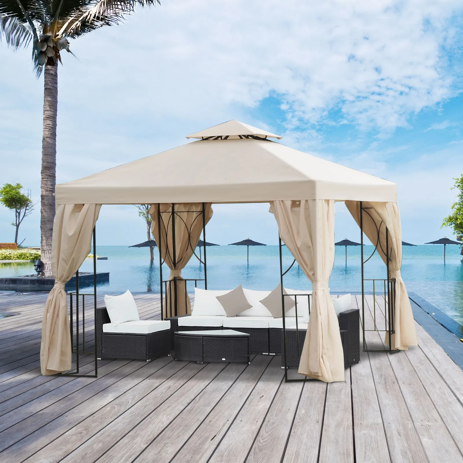 OUTSUNNY 3 x 3m Garden Metal Gazebo Sun Shade Shelter Outdoor Party Tent in Beige