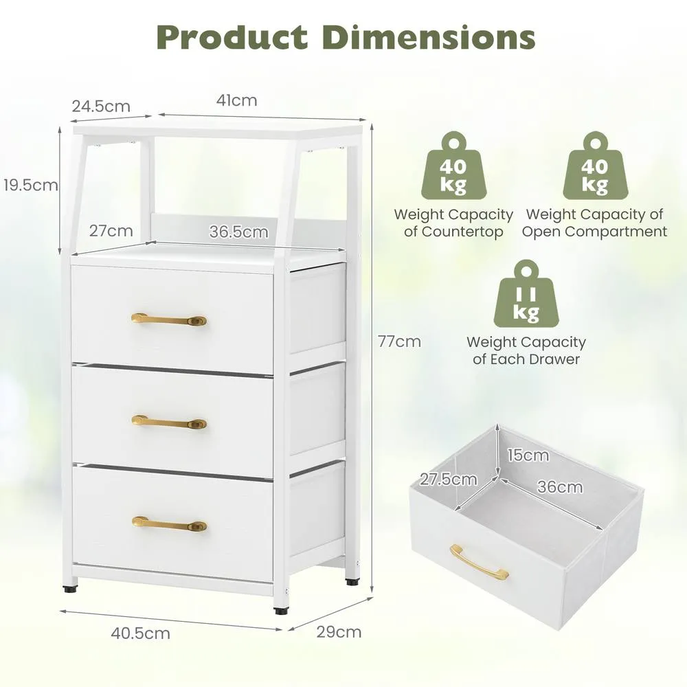 Costway 3-Drawer Storage Cabinet Vertical Storage Dresser w/Detachable Drawers in White 2
