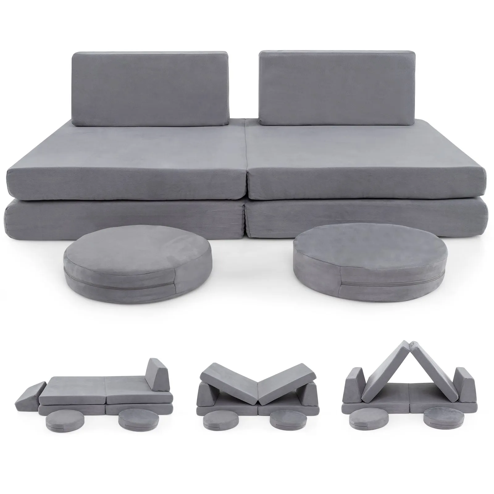 Costway 6 PCS Modular Play Couch Convertible Foam Sofa Set in Grey