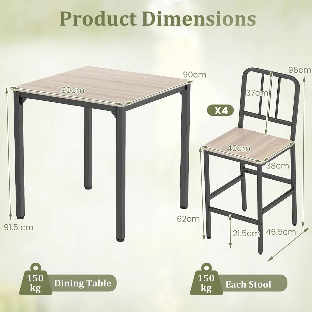 Costway Counter Height Dining Table Set 5PCS Kitchen Bar Table & Chairs Set in Grey 2