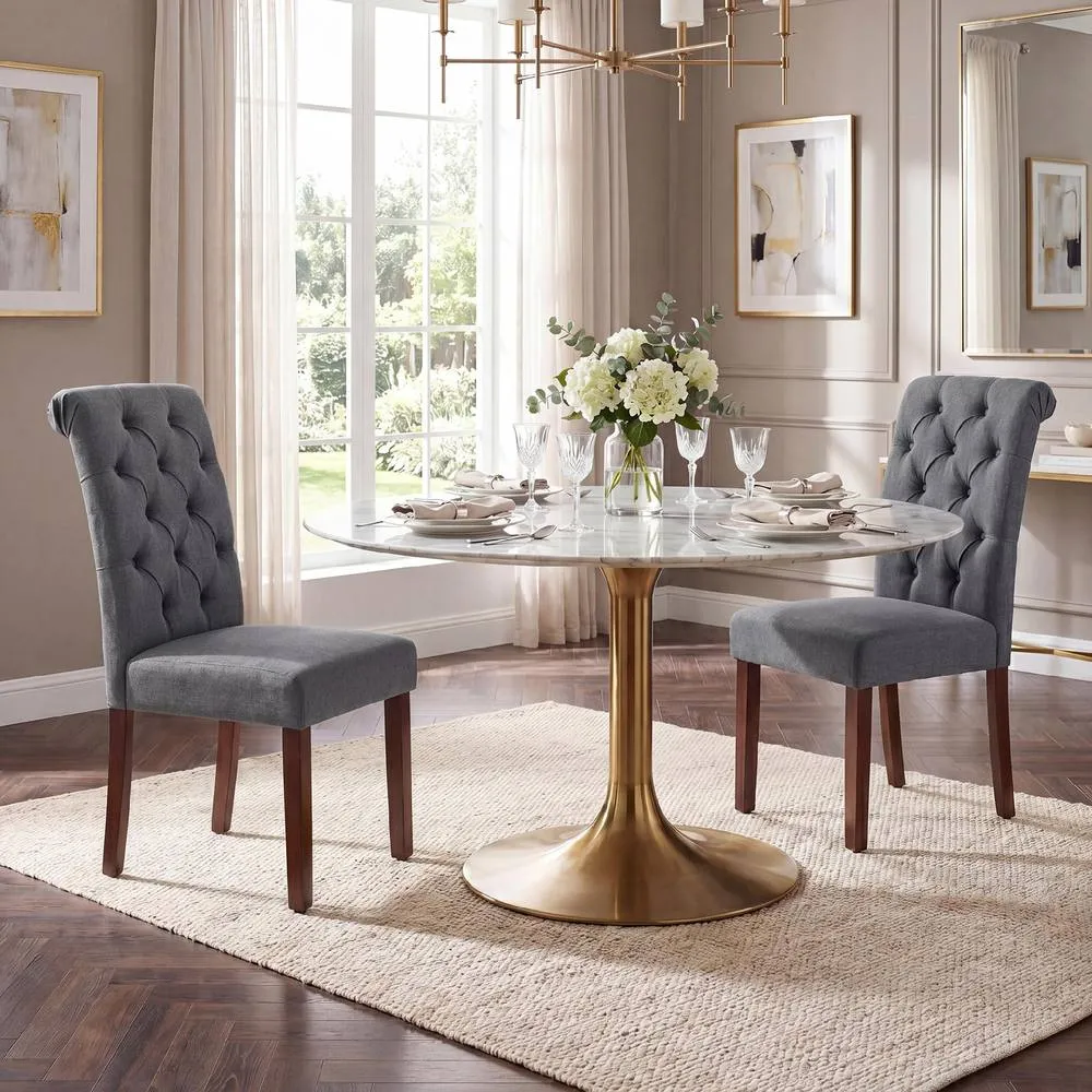 Costway Upholstered Dining Chairs Set of 2 Button Tufted Chairs w/Padded Seat in Grey 4
