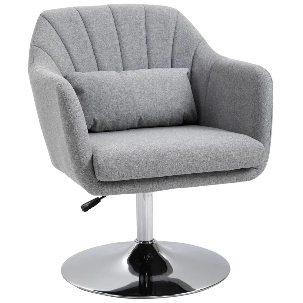 HOMCOM Retro Linen Swivel Tub Chair Steel Frame Cushion Seat Light Grey