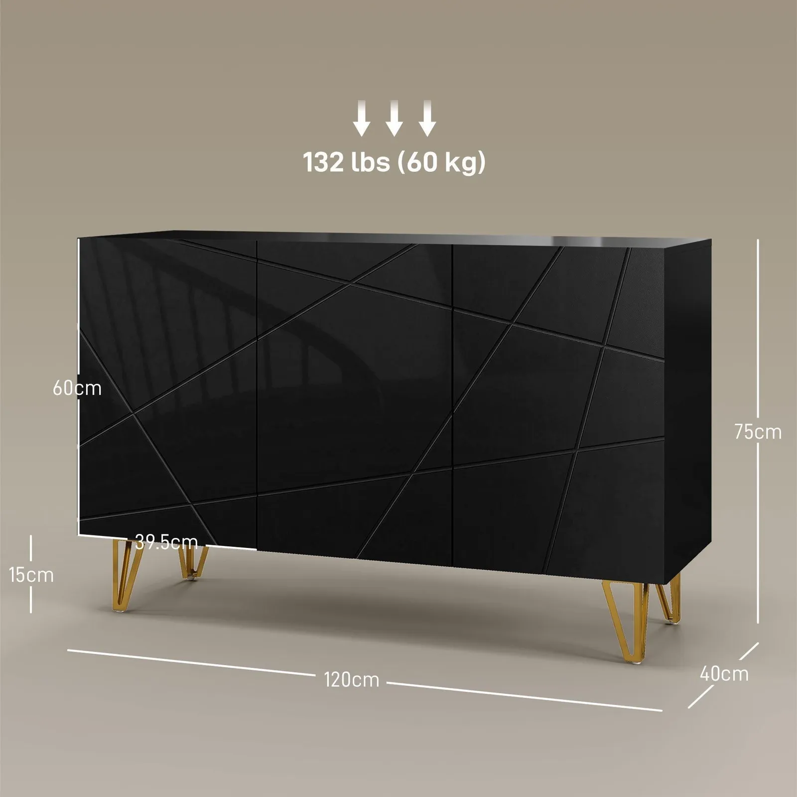 HOMCOM Storage Cabinet, Sideboard with Adjustable Shelf in Black 3