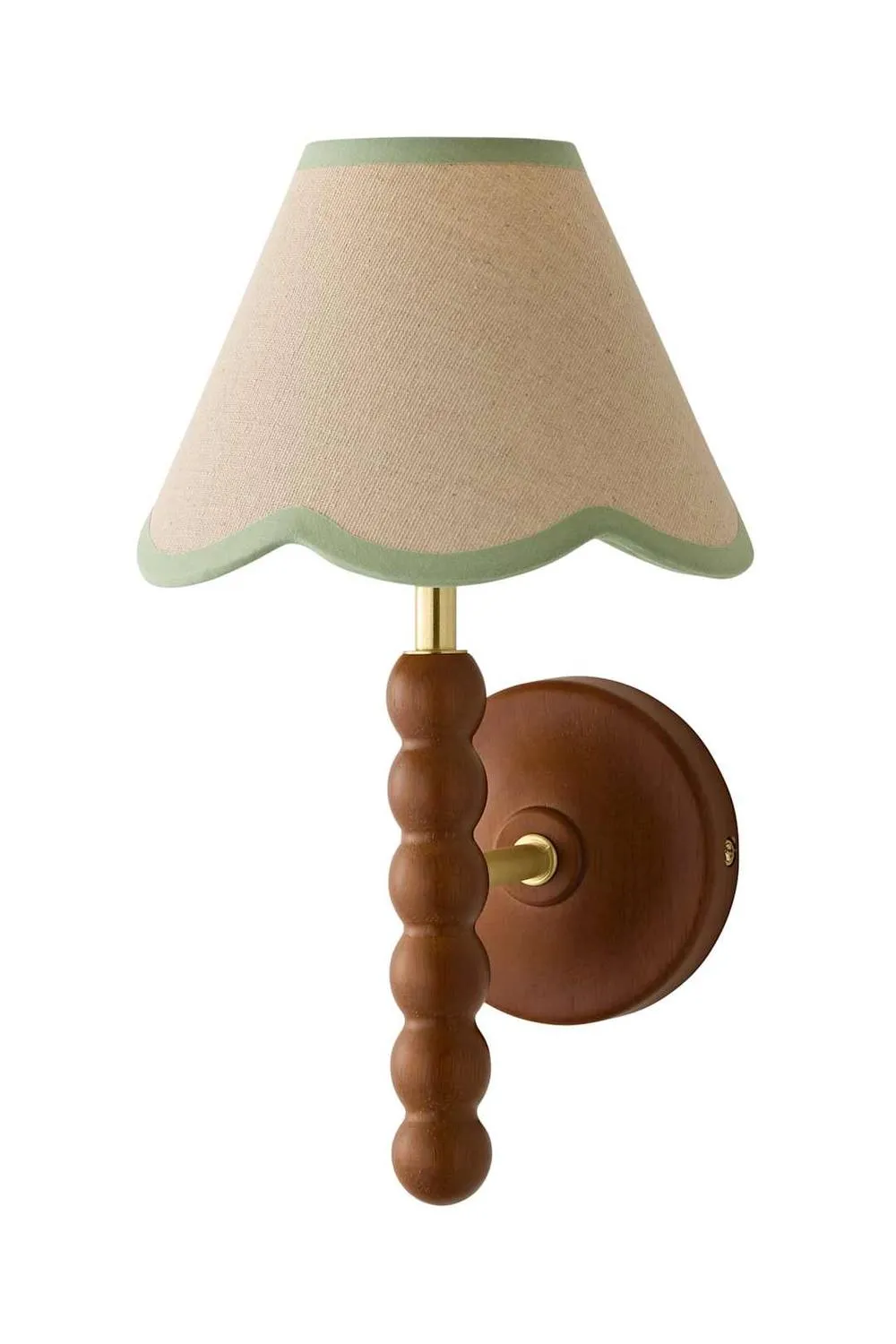 ValueLights Bobbins Walnut Bobble Wall Light & Linen Trim Lamp Shade & Bulb in Pale Green 6