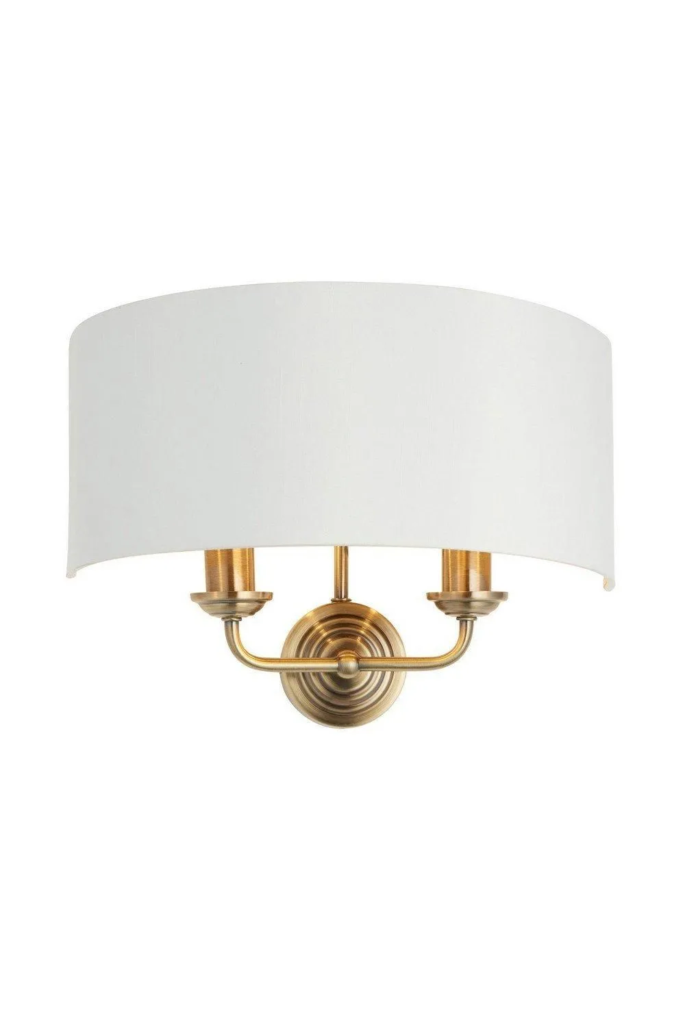 Netlighting Highclere Shade Wall Lamp Antique Brass Plate Vintage White Fabric in Gold