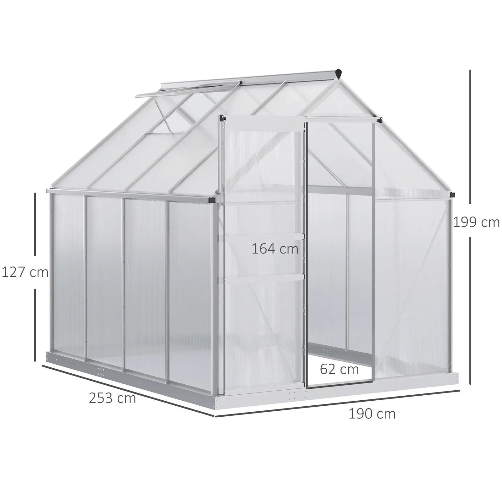 OUTSUNNY Polycarbonate Walk-in Garden Greenhouse w/ Sliding Door Silver Tone 3
