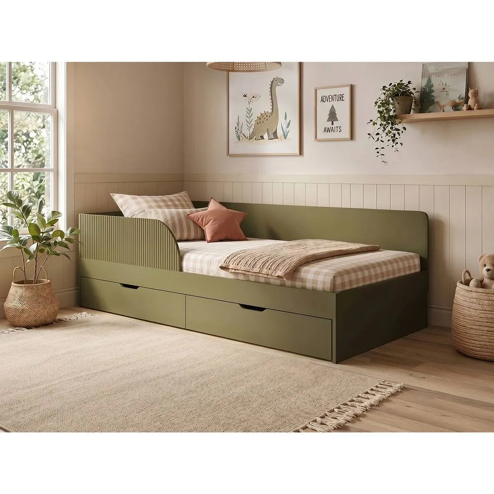 Flair Aris Single Montessori Bed with Storage Drawers in Olive 2