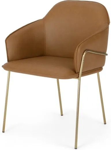 Stanley Frame Carver Dining chair, Brass and Tan PU
