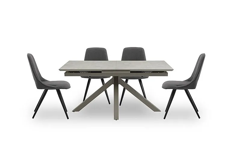 Matera Pop Up Extending Dining Table with Star Base and 4 Fabric Chairs with Black Legs
